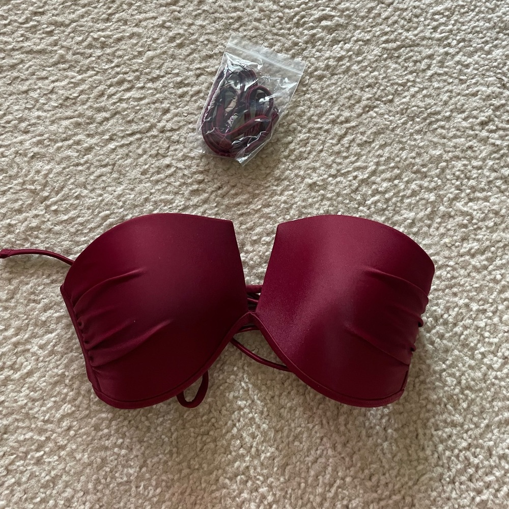 Aerie Bandeau Swim Top Red Size Small